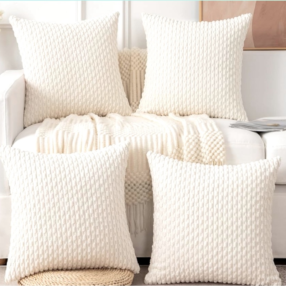 NWOT UGASA Soft Corduroy 20x20 Cream Braided Boho Chic Style Pillow Covers (2)